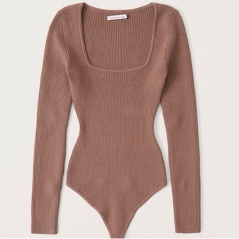 Abercrombie Brown Long Sleeve Seamless Rib Knit Bodysuit